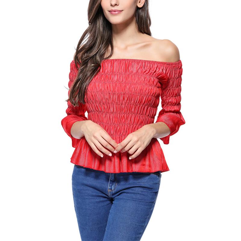 

Women' Blouses & Shirts Women Tops 2022 Off Shoulder Chiffon Blouse Sexy Solid Slash Neck Half Flare Sleeve Blusas Leopard Print Femme Fash, 004