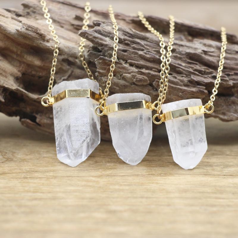 

Pendant Necklaces Large Size Raw Crystal Point Double Bails Pendants Gold Chains Natual Quartz Charms Necklace Women Jewelry Drop QC3086Pend