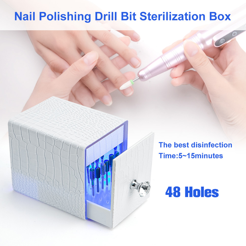 

LadyMisty 48 Holes Leather Nail Drill Bit Holder Box with Feugole UV Light for Drill Bit Head Cleaning Dustproof Equipment 220518