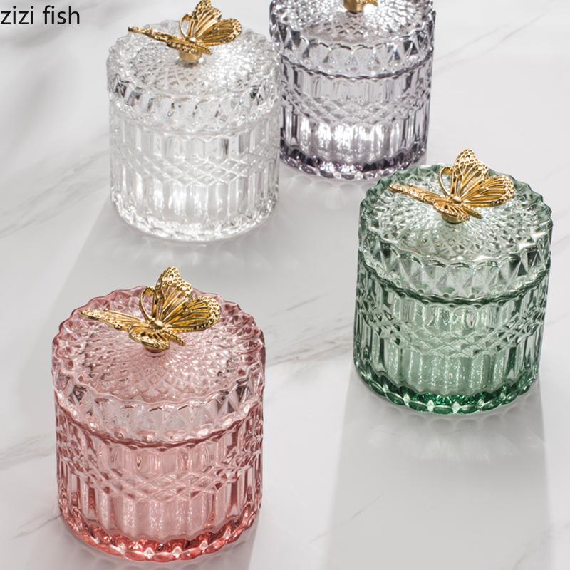 

Storage Bottles & Jars Pink Relief And Lids Glass Suger Jar Dressing Table Jewelry Dish Cosmetic Cute Crystal Candy Pots Home Decor