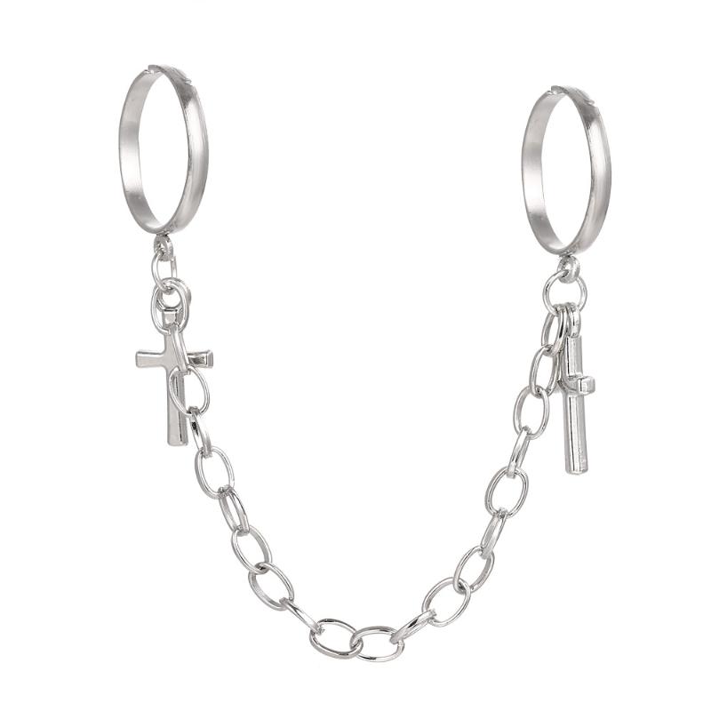 

Cluster Rings Punk Hip-Hop Double Cross Ring Hand Silver Plated Retro Finger Chain Adjustable Jewelry Gift For Unisex Party