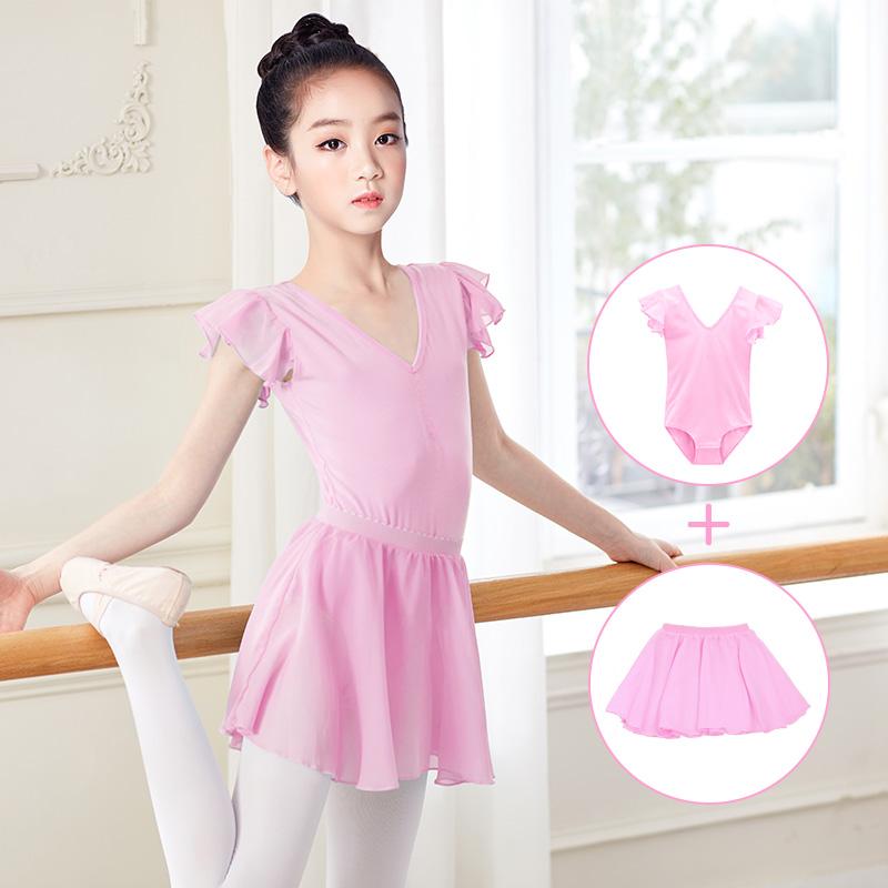 

Stage Wear Ballet Dance Leotards For Girls Cotton Kids Children Top With Chiffon Skirt Suit Short Ruffles Sleeve Gymnastics Leotard, Lavender leotard