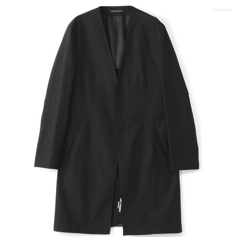 

Men' Trench Coats Urban Youth Fashion Trend Yamamoto Collarless Bust Jacket Coat Will22, Black