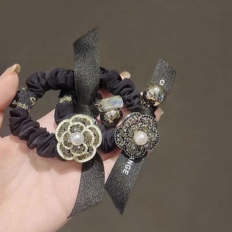 

Hair Clips & Barrettes Ties Scrunchie Accessories Gum For Women Chouchou Cheveux Femme Camellia Flower Korean Elastic Coletero Pelo Mujer