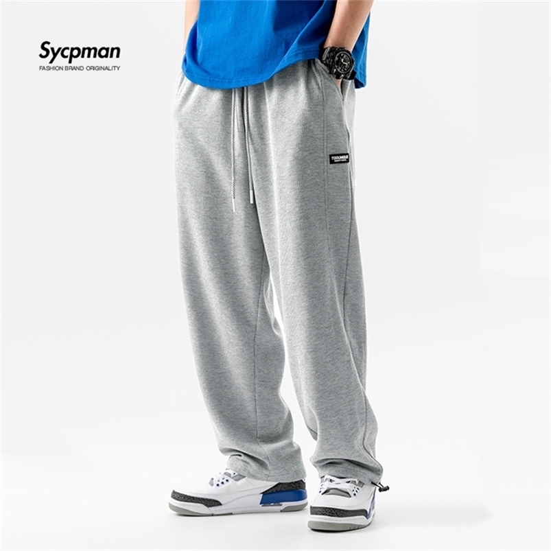 

Men's Pants Waffle Sports Sweater Mens Loose Straight Black and White Drawstring Casual Spring Summer Jogging Trousers 220826