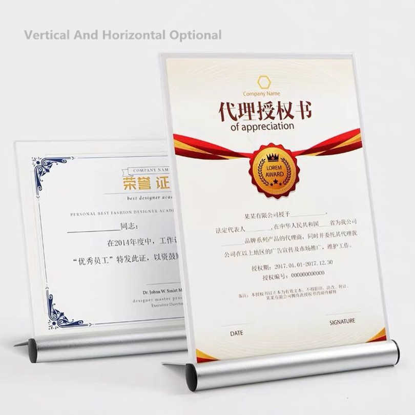 Base A4 Metal Acrylic Display Photo Certificate Frame Shelf Tabletop Slanted Price Label Sign Holder Stand-image-671149212