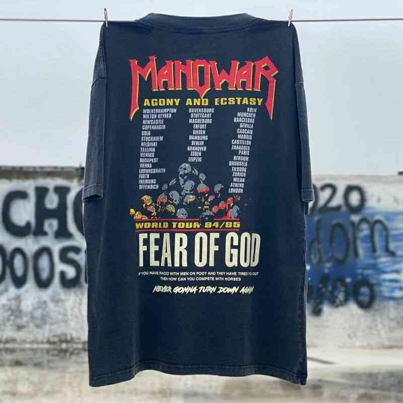 

T shirts Mens FOGss Casual Fashion Muscle Men Short Sleeve Vintage Style Loose Fashion Men Band High Sence Shirts, Black