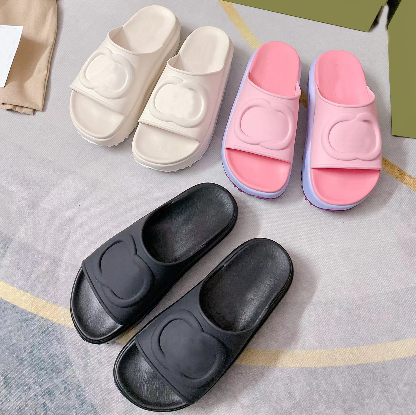 

Designer Slippers Platform Slippers Classics Rubber Slides Solid Color Flip Flops Non Slip Sandals Thick Bottom Flat Women Shoes, White