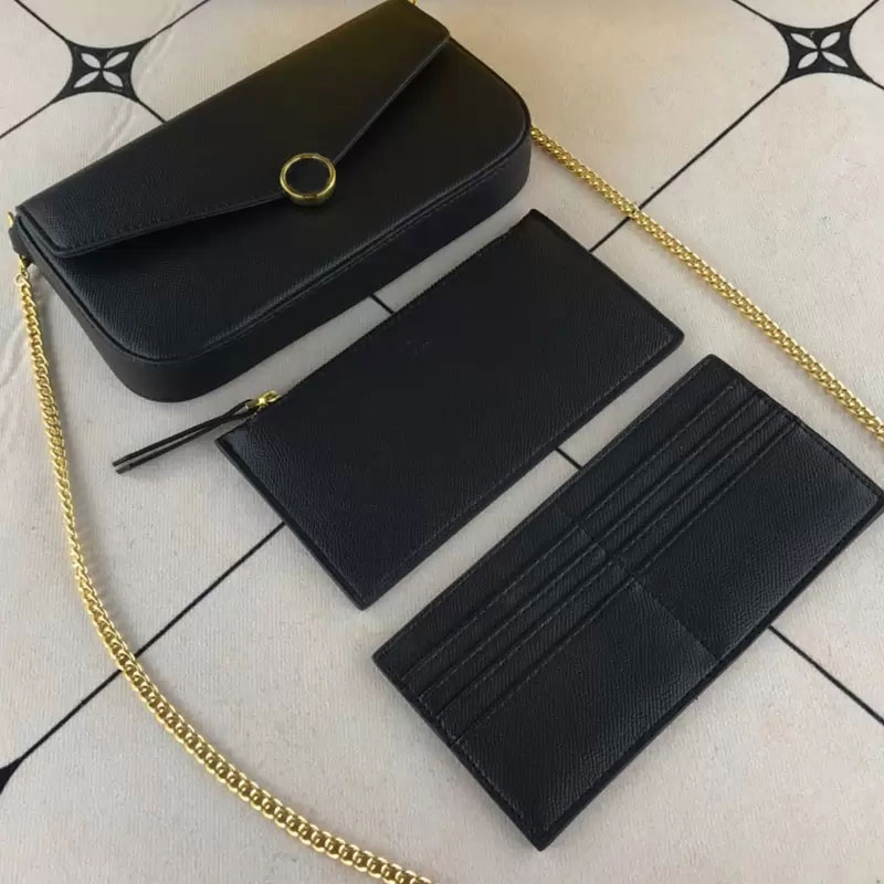 

Designer chain Shoulder Bag High Quality Leather Embossed Letters crossbody Bags ladies purse Famous brand fashion womens handbags Package Lady bags, Black