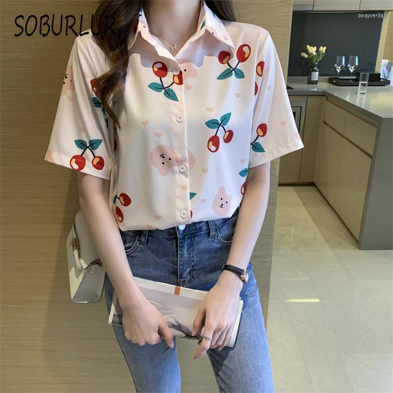 

Women' Blouses & Shirts Spring Autumn Summer Women All-match Loose Outwear Harajuku Female Chic Printing Student Girl BlusasWomen' Dway22, Cherry print blouse