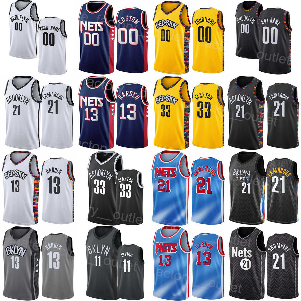 Maillot de basket-ball sérigraphié Nicolas Claxton 33 LaMarcus Aldridge 21 Kessler Edwards 14 Ben Simmons 10 Seth Curry 30 Andre Drummond 0 Goran