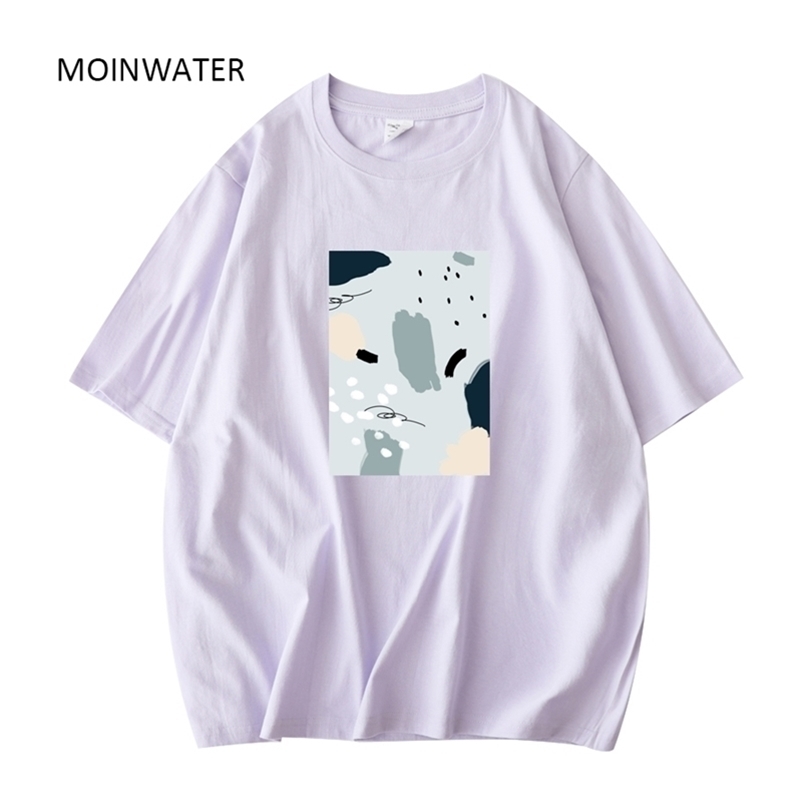 

MOINWATER Women Summer T-shirts Female Cotton Fashion Print Tees Lady Blue Purple Short Sleeve T-shirt Tops MT21026 220401, Beige