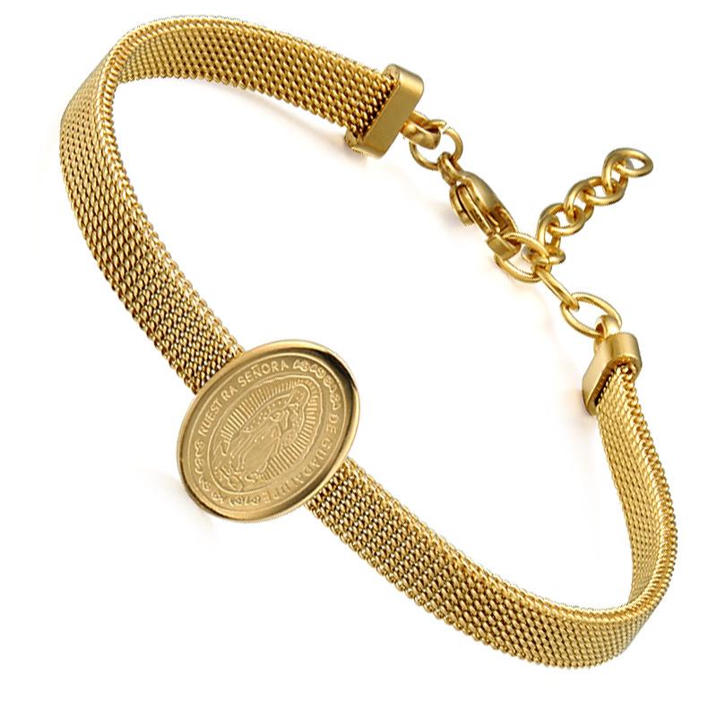 

Charm Bracelets Stainless Steel Virgin Mary Medal Bracelet For Women Gold Metal Girl Adjustable Chain ReligiousCharm