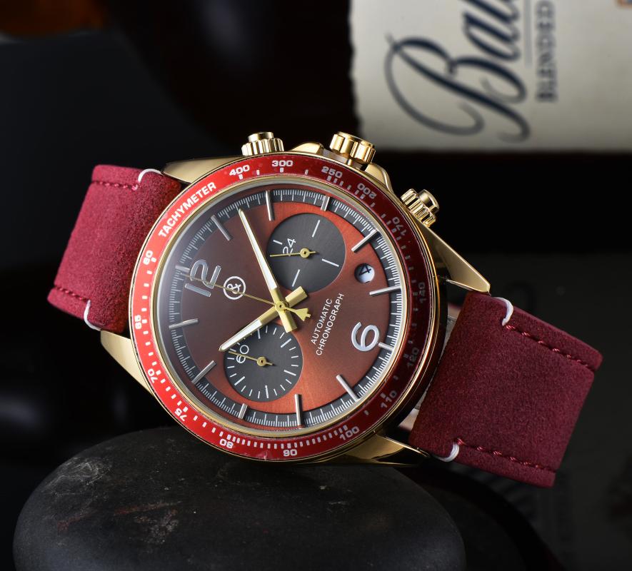 

Wristwatches Top Brand BR Model Sport Leather Band Quartz Bell Luxury Multifunction Watch Fashion Stainless Steel Man Ross Relogio Wristwatc