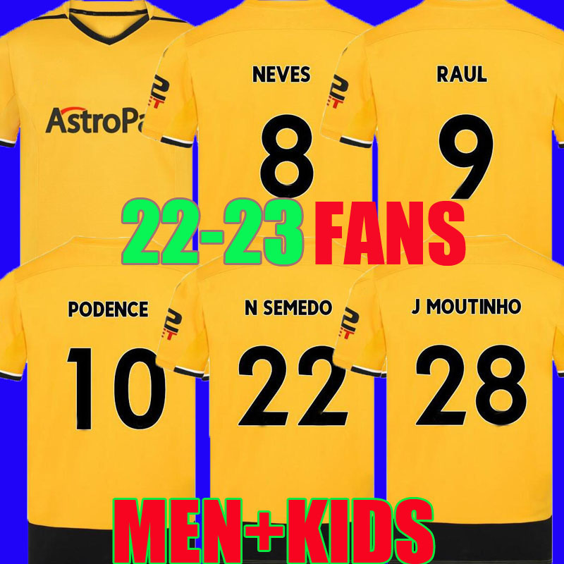 

22 23 Soccer Jerseys home yellow RAUL SEMEDO NETO NEVES TRINCAO 2022 2023 J.MOUTINHO J OTTO PODENCE GIBBS FAIO SILVA HEE CHAN Football Shirts adult Men Kit Kids uniform, 22/23 away+patch