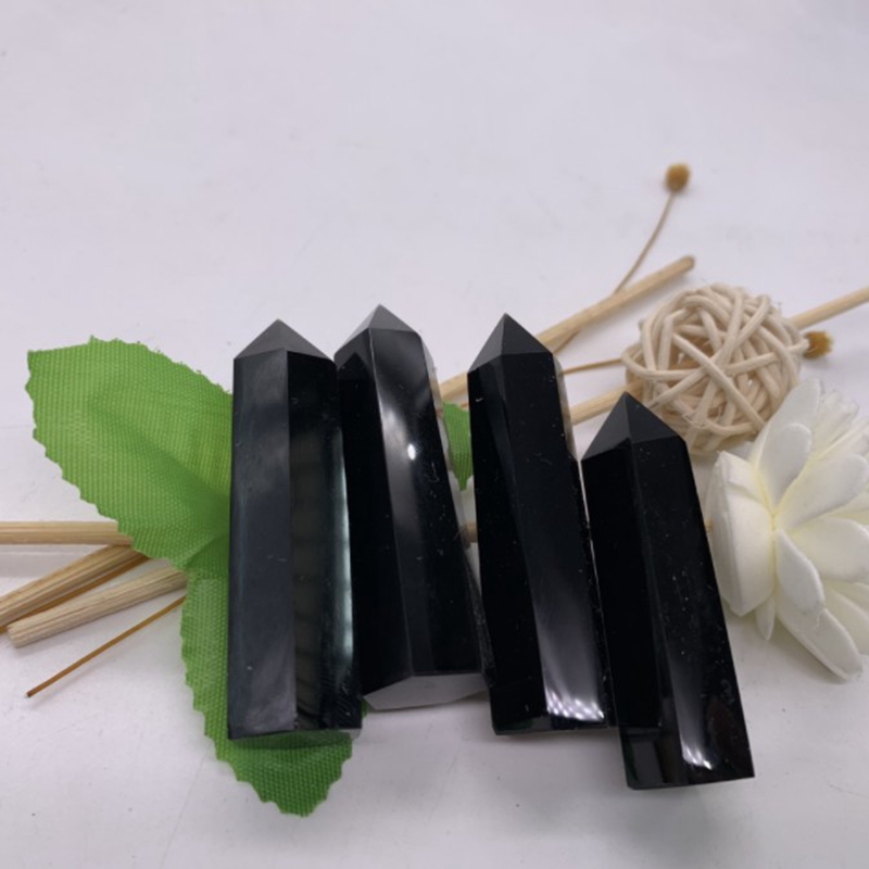 

Natural Obsidian Quartz black Crystal Tower stone Arts Mineral Chakra Healing wandsReiki Energy stone six-sided Point magic wand rough polished