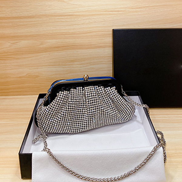 

Top quality Full drill bags Shining diamond cloud bag pleated dumpling bag handbag chain messenger women's Dinner party a, Black
