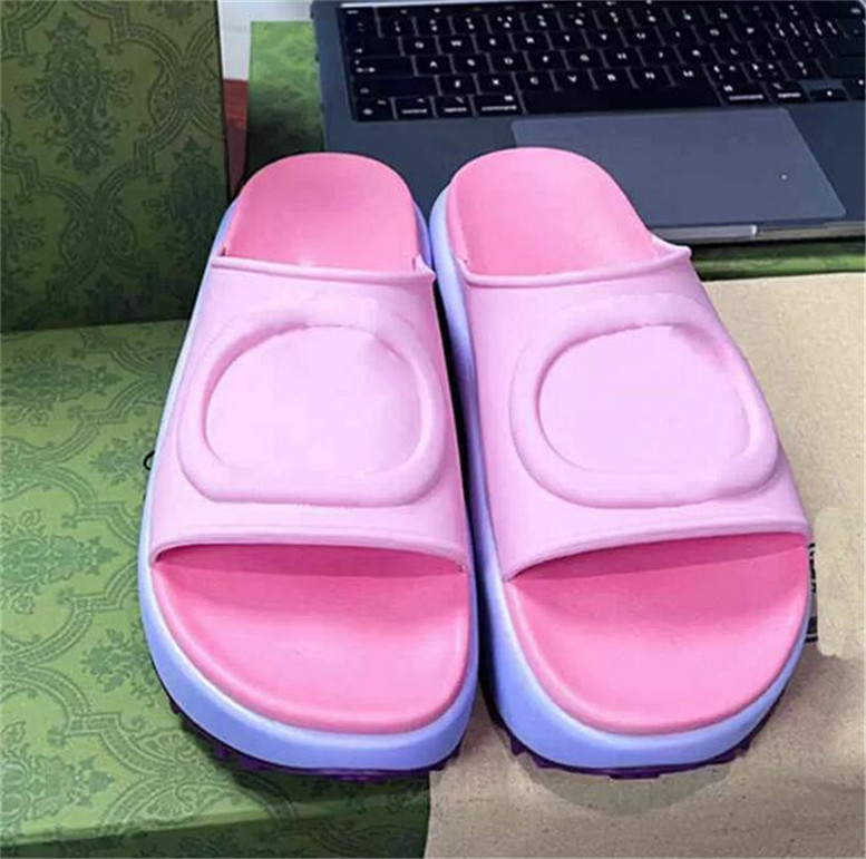 

2022 Luxury slipper Designer European Summer Beach Women's Big Head Slippers Candy Color Foot Grinding Design Pool Party Color Matching Non-Slip Soles, Pink