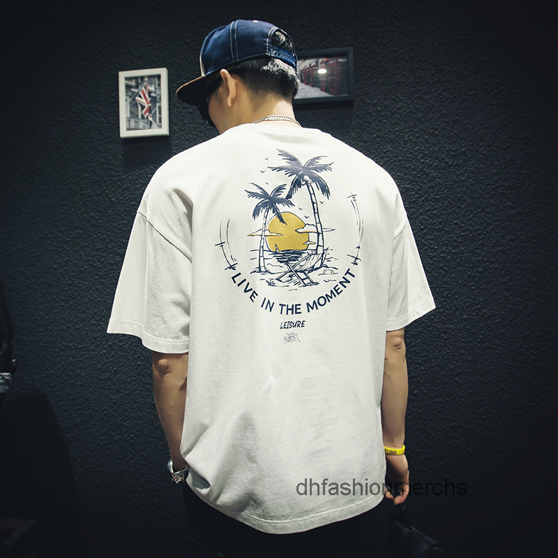 

Summer cotton short sleeve t shirt men's loose fashion brand ins white large half sleeve fat fashion mens tshirts