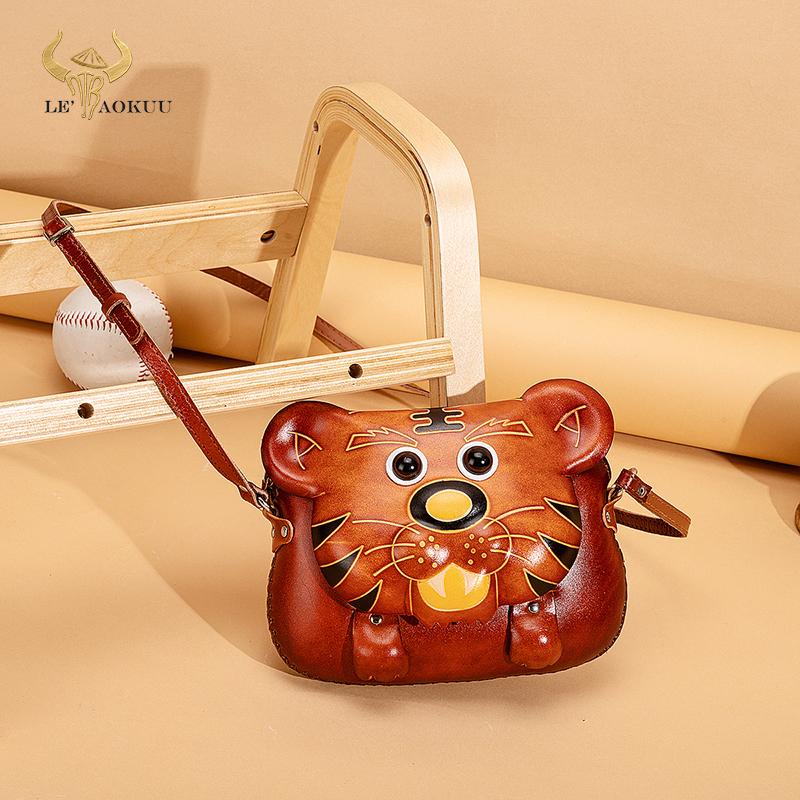 

Evening Bags 2022 Genuine Leather Ladies Cute Tiger Over The Shoulder Bag Women Designer Female Satchel 6" Phone Pouch Cas, 19-2-13cm-6inch