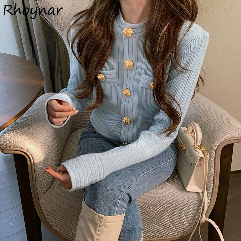 

Women's Knits & Tees Cropped Cardigan Women Blue Autumn All-match Slim Button Knitting Sweater Harajuku Leisure Warm Pure Color Trendy Stret, White