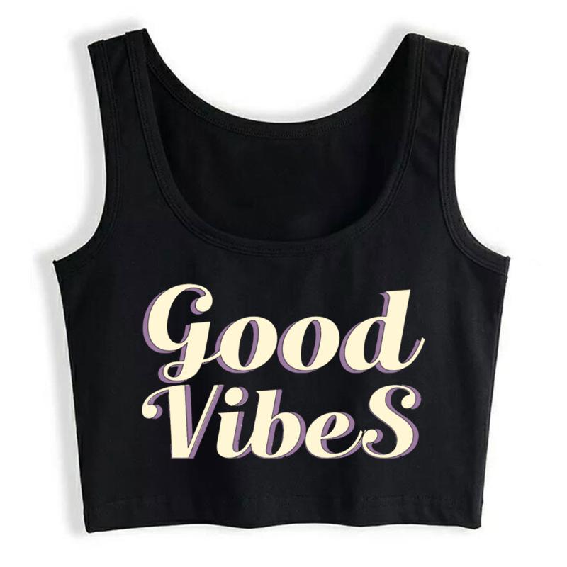

Women' Tanks & Camis Crop Top Good Vibes Design Harajuku Cotton Y2k Tops Womens Blusas Mujer De Moda 2022 Verano Gym Tank Women, Black