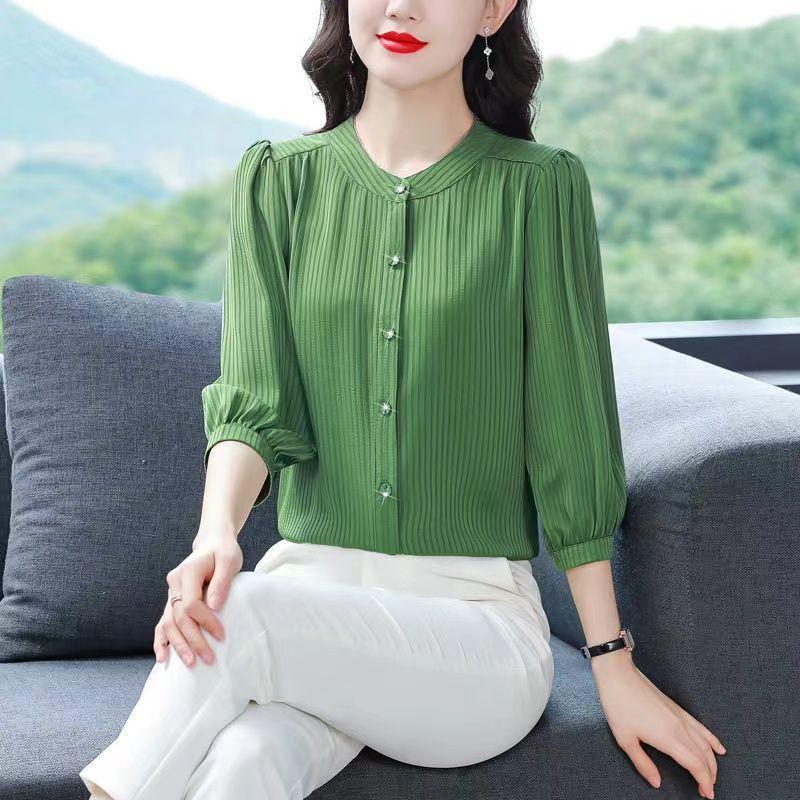 

Women's T-Shirt Women's Short Sleeve Striped Shirt Spring And Summer Seven-point Bottoming Blouse L-8XL Top 7XLWomen's, Green