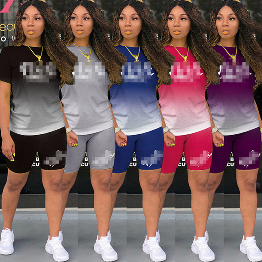 

2022 Designer Tracksuits Women Two Piece Set Summer Letter Print Outfits Casual T Shirt Shorts Jogger Sport Suit Fashion O-neck Bulk Items K233, Purple
