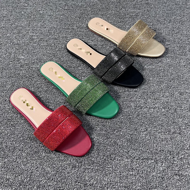 Beach shoes summer women's slippers flat shoes fashion sandals thick soles elegant red green black gold size37to42 designer slides-image-765512188