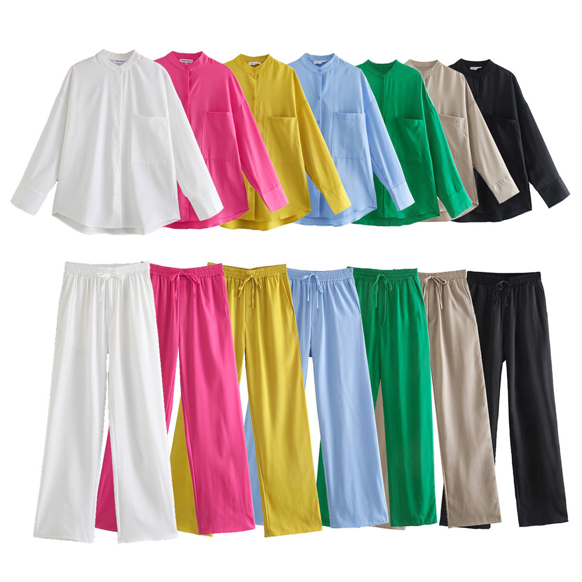 

Women's Two Piece Sets pants Women Green color Tracksuit fashion Oversized Shirt 2 Pieces Blouse Pants Suits, Black pant