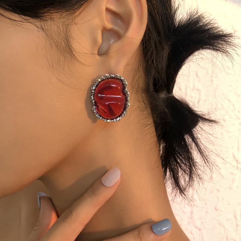 

Stud IngeSight.Z Red/Green Color Acrylic Resin Earrings Shiny Rhinestones Crystal Piercing For Women Jewelry BrincosStud