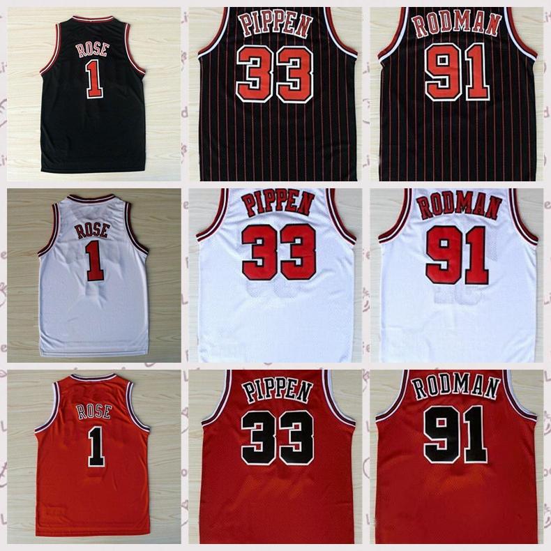 

2021 Men's Premium Basketball Jersey 9 Rose 33 Pippen Vintage 91 Rodman Retro Suture White Black Red''nba''Jerseys