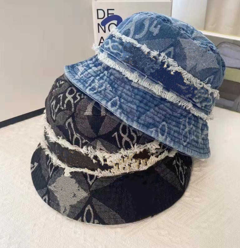 

New Denim Bucket Hat For Men and Women 2022 Spring Summer Designer 1854 Letter Printed Sun Caps Cow Fisherman Beach Sun Visor hats Folding, Black
