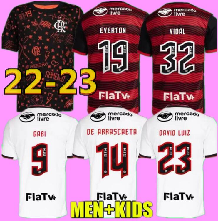 

Flamengo soccer jerseys 2022 2023 fans player version David Luiz DIEGO E.RIBEIRO GABI 22 23 football shirts vidal PEDRO DE ARRASCAETA everton men kids kit pre match, Away player