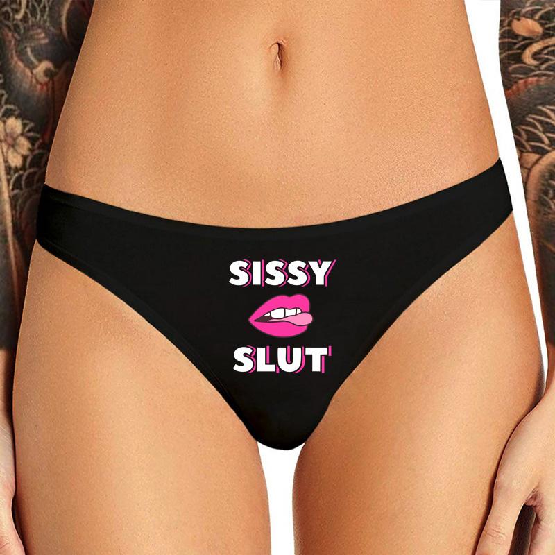 

Women's Panties Sissy Cumslut Print Underwear For Women Cute Wife Sexy Lips Seamless Thong WomenWomen's, White