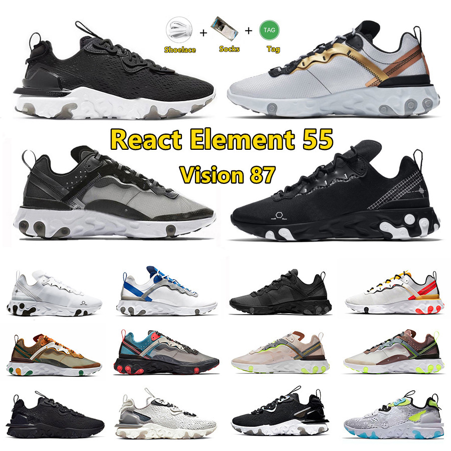 

React element 55 runner Vision 87 mens women Running Shoes black white schematic blue chill laser orange vast grey tour yellow fashion trainers sports sneakers, Color#15