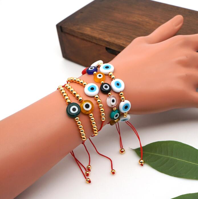 

Turkish Lucky Eye Glass Beaded Bracelets Colorful Evil Eye Charm Bracelet Rope Chain for Women Jewelry