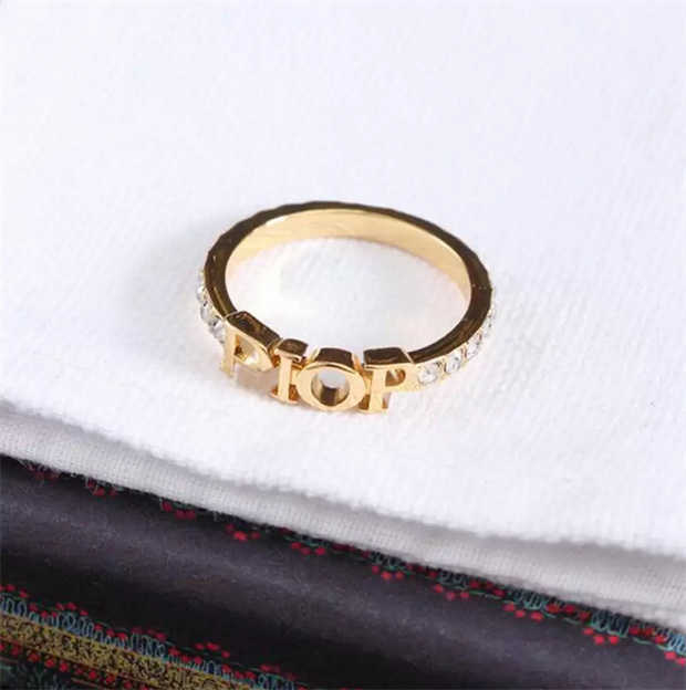 

Fashion designer gold letter band rings bague for women lady Party wedding lovers gift engagement jewelry With BOX