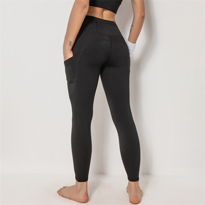 

NWT Power Gym Tight Sport Suits Women Side Pockets Pant High Rise Sports Leggings Super quality Stretch Fabric 220617, Black