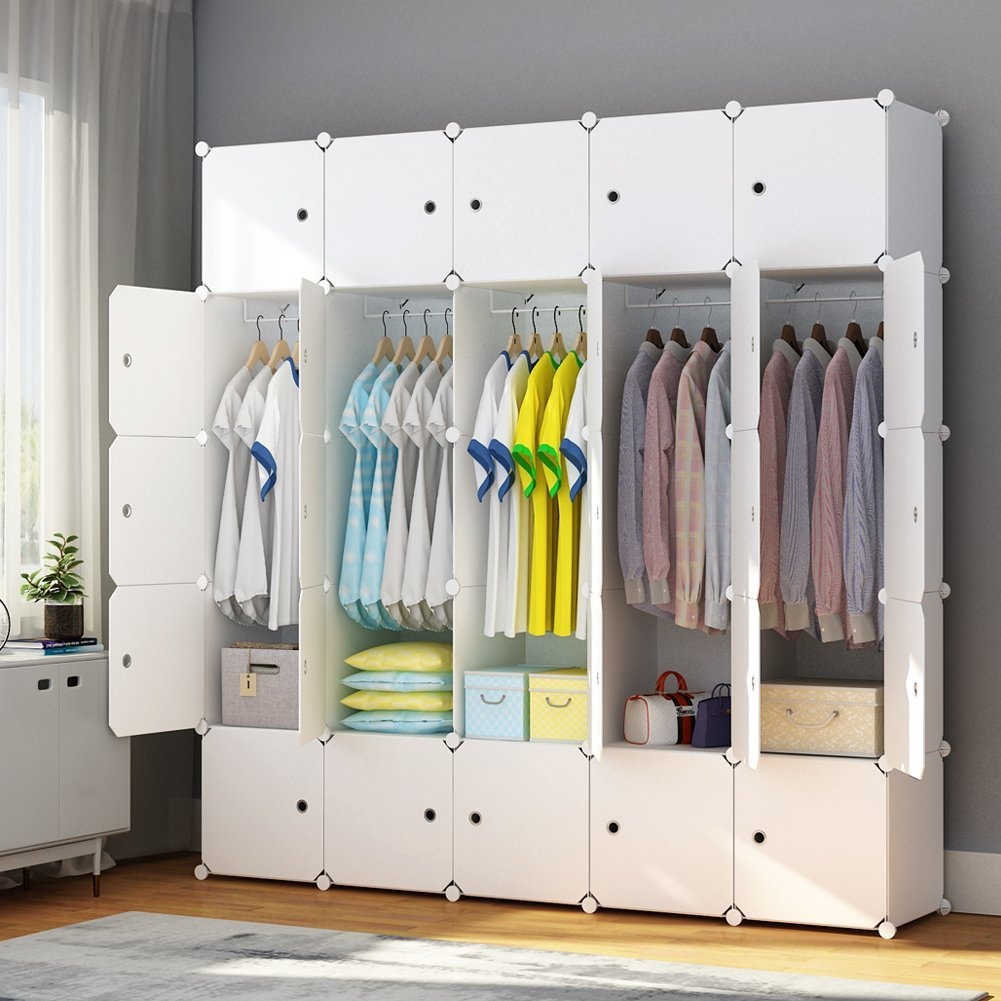 

Portable Wardrobe Closet Cube Storage Bedroom Furniture Reinforced Armoire Storage Organizer with Doors