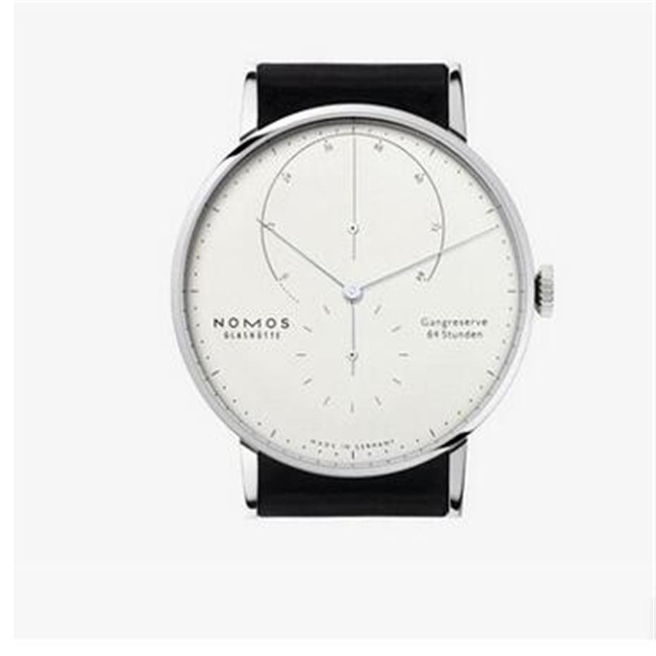 

nomos New model Brand glashutte Gangreserve 84 stunden automatic wristwatch men's fashion watch white dial black leather top 244q, C1