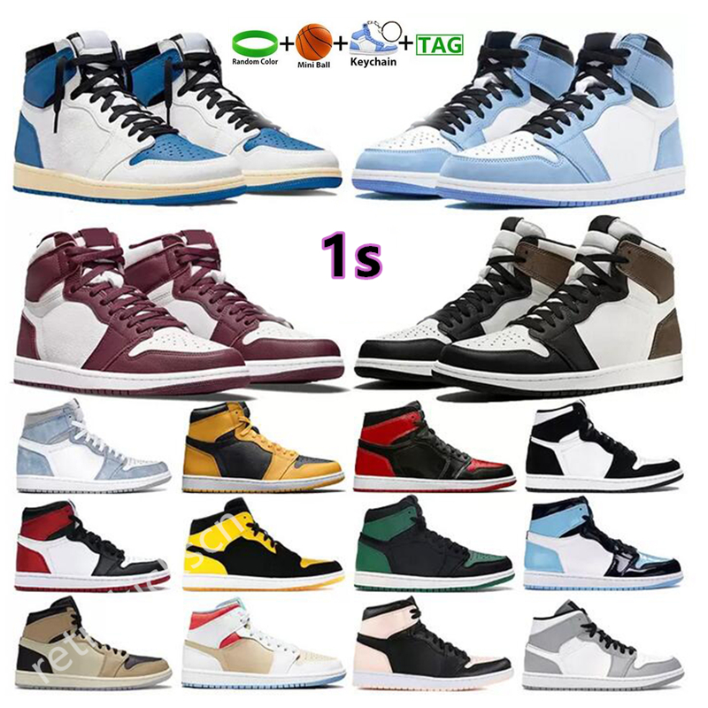 

Mens womens 1 high OG basketball shoes 1s Bordeaux University Blue dark mocha bred shadow UNC twist seafoam men women Sneakers trainers, #38- bubble bag