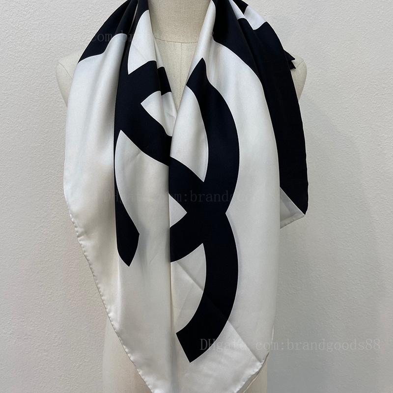 

luxury kerchief Fashion High quality classic camellia C Silk Scarf Hand crimping Headcloth Black and White Big Letter scarfs Designer Scarves Wholesale