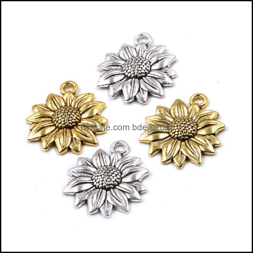 

Charms 20Pcs 19X22Mm Two Color Metal Zinc Alloy 3D Simation Sunflower Fit Jewelry Plant Pendant Diy Necklace Bracel Bdegarden Dhmsj