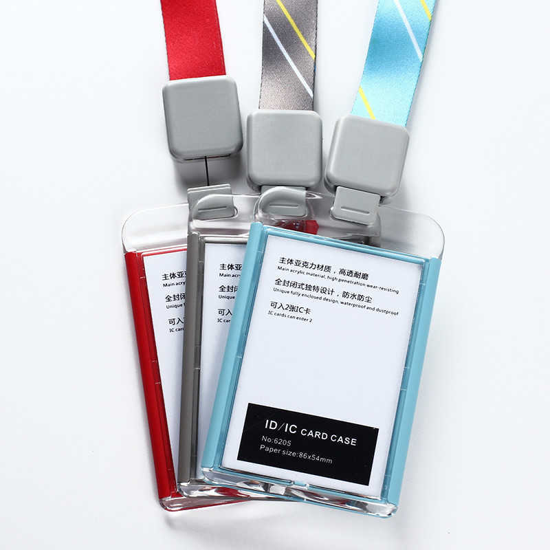 Acrylic Clear Fashion ID IC Card Case Suspension Rope Work Card Id Holder Badge Reel Lanyard Badge For Pass Porta Credenciales-image-671145575