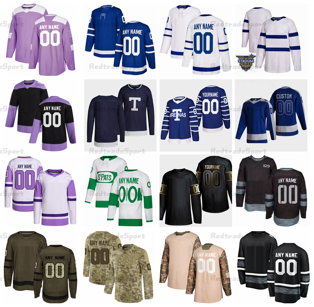 

Customize 2022 Heritage Classic Reverse Retro Matthews Marner Hockey Jerseys St. Pats Rielly Nylander Tavares Spezza Campbell Veterans Day Fights Cancer Jersey, White green