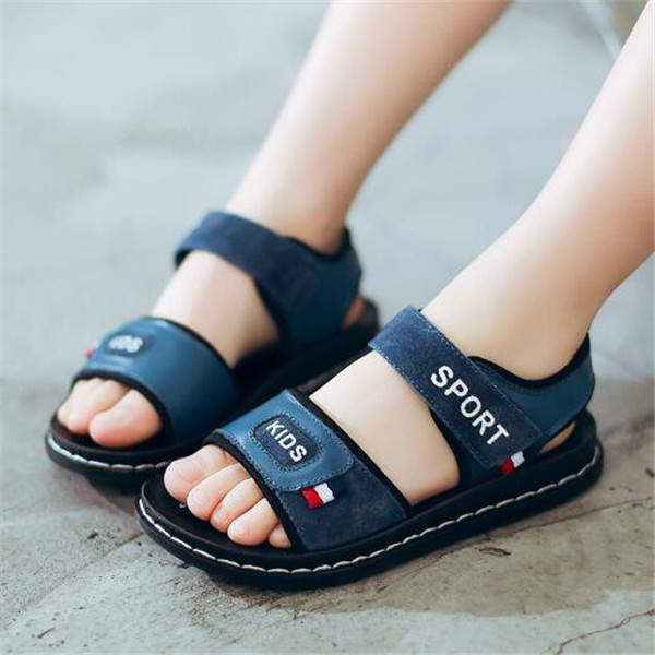 

High Quality Genuine Leather Boys Sandals 2022 Summer New Fashion Soft-soled Non-slip Men Kids Beach Shoes Casual Sports Children Sandal Shoes Large Size 26-35, Yellow