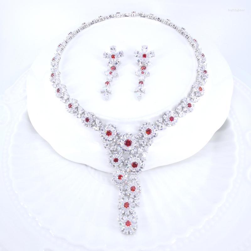 

Earrings & Necklace Fashion Luxury Retro Red Flowers Zircon Earring Jewelry Wedding Bridel Banquet Party Dinner Dressing JewelryEarrings, As pic