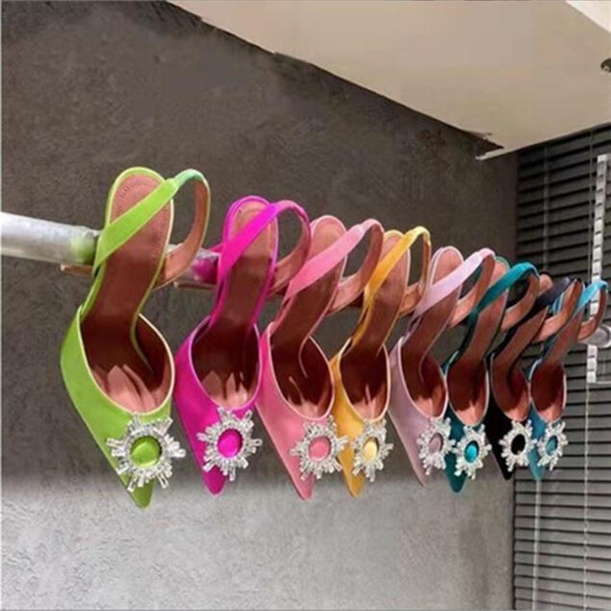 

Summer 2022 designer sunflower Women's Sandals Pumps Amina muaddi Bow Crystal Embellished Slipper Buckle Pointed Toe Sunflowe269G, Transparent
