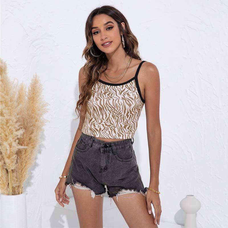 

Women' Tanks & Camis Summer T Shirt Women Clothes Leopard Sleeveless Spaghetti Strap Vest Tops Casual Backless Sexy Streetwear Sling Crop, Blue leopard